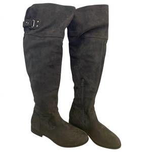 NEW DREAM PAIRS women's faux suede knee high low heel fashion boots in gray